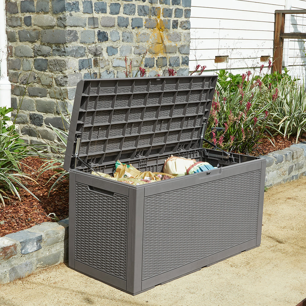 East Oak 100 Gallon Large Deck Box, Outdoor Storage Box with Padlock for Patio Furniture, Patio Cushions, Gardening Tools, Pool Supplies, Waterproof