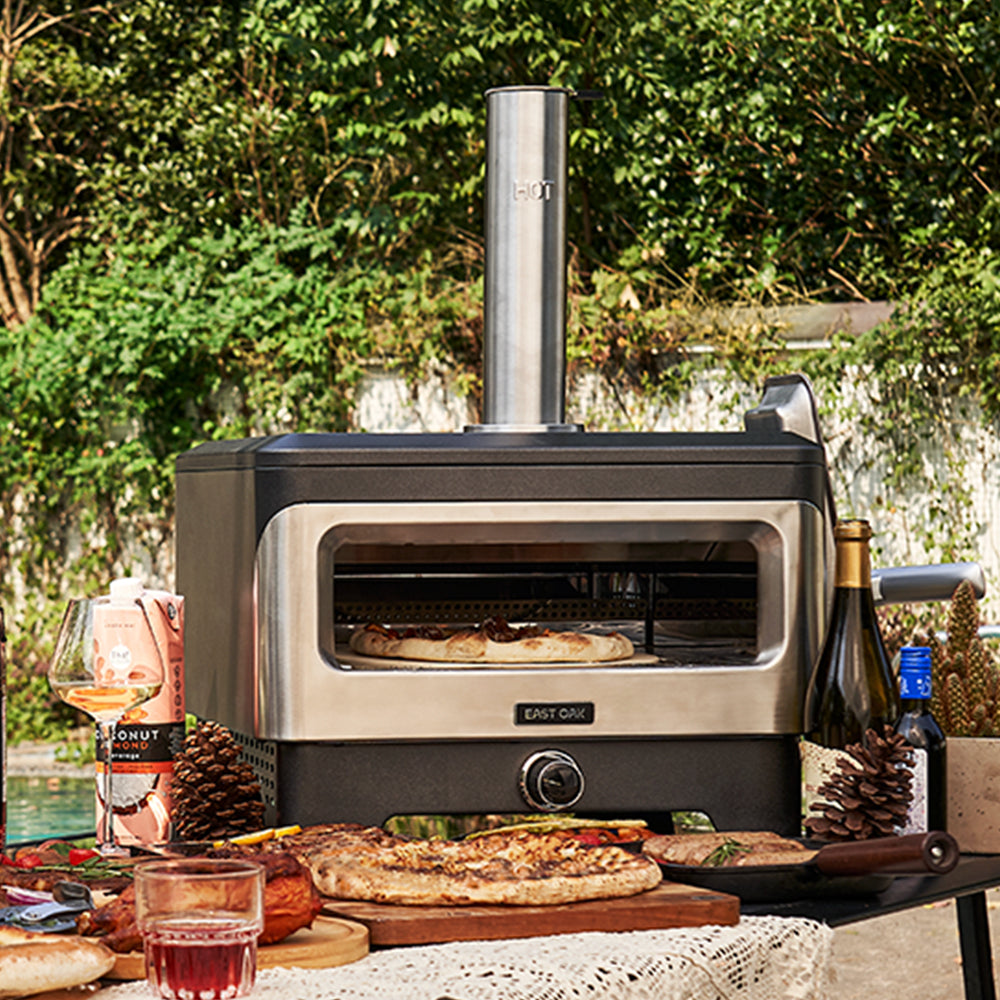 East Oak 12 Outdoor Pizza Oven with Easy Pellet Loader, Wood Fired BBQ Countertop Pizza Maker with 360° Rotating Stone for Outside Kitchen, Cooking