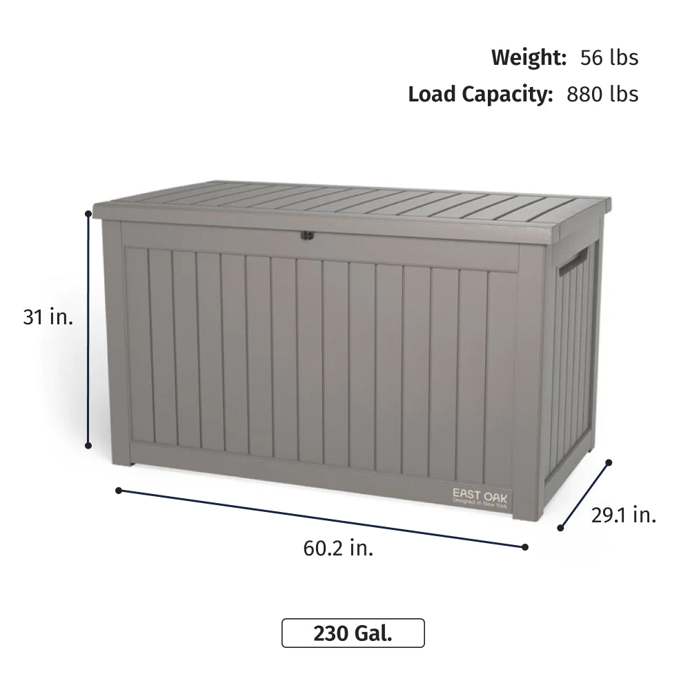East Oak 180 Gallon Deck Box, Outdoor Storage Box with Padlock for Patio Furniture, Patio Cushions, Gardening Tools, Grey
